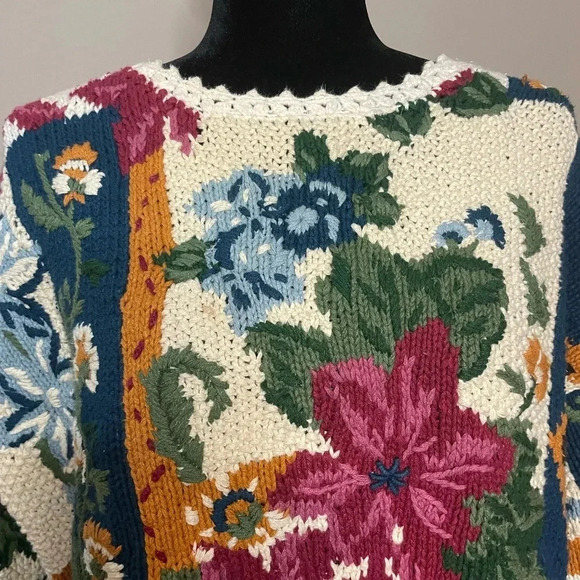 Vintage M.J. Caroll Colorful Floral Heavy Knit Sweater - Picture 3 of 11